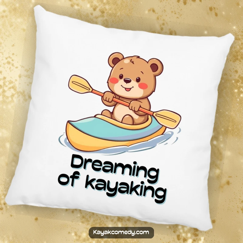 Funny Pillow: An enthusiastic bear cub kayaks happily, a soft cushion for comfort and smiles. Great gift.