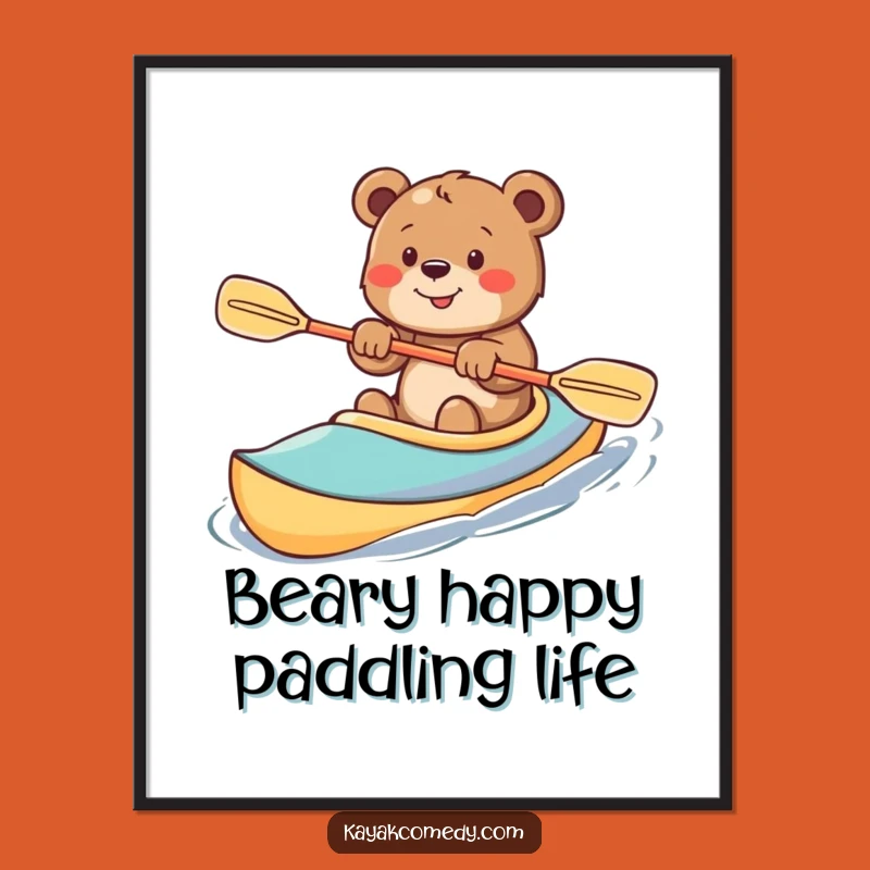 Free Printable Bear Cub Wall Art: Enthusiastic Kayak Paddler Decor Download