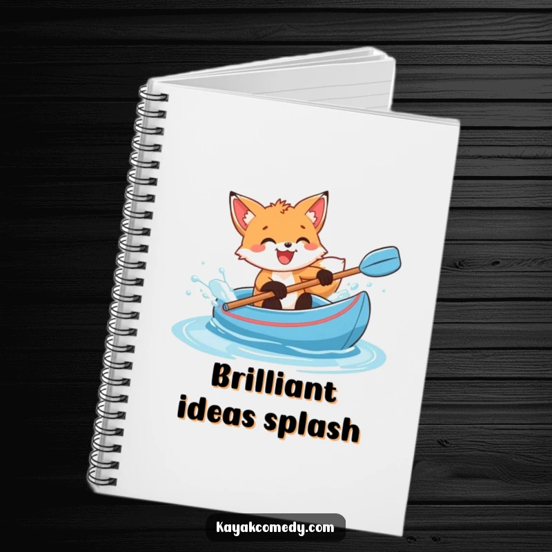 Funny Notebook: A delighted fox cub splashes water from a blue kayak, inspiring joyful notes. Great gift.
