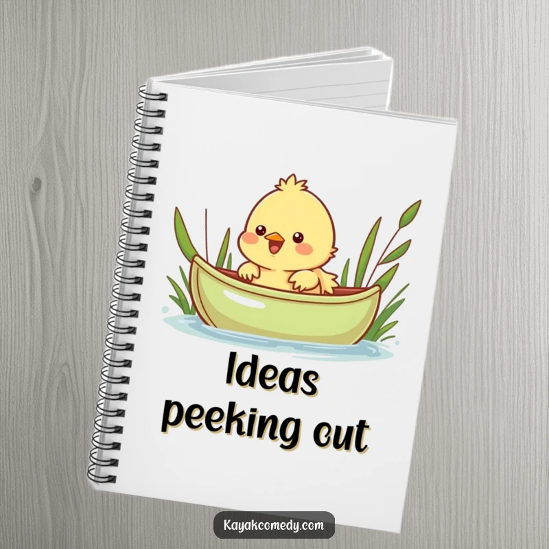 Funny Notebook: A cheerful chick peeks over a green kayak, inspiring curious notes. Great gift.